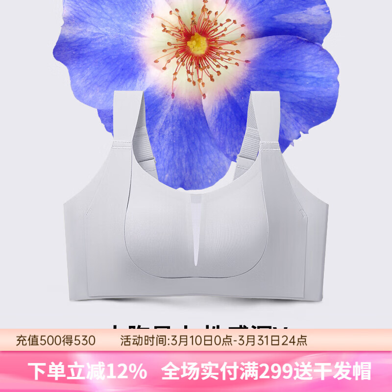润微内衣女大胸显小显瘦提拉防下垂舒适无痕减压肩带收副乳文胸 月光灰 3XL (适合95BCD)