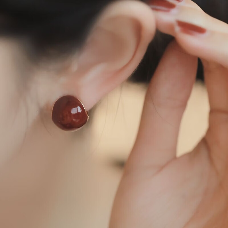 红朗姆酒酒红气质蚊香盘耳夹无耳洞女耳环复古过年耳饰过年 红色相思豆耳扣