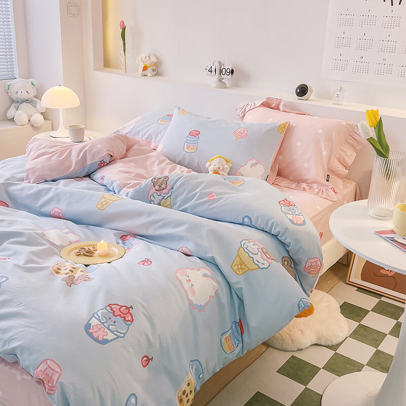 多喜爱（Dohia）家纺卡通四件套全棉床品纯棉床单被套儿童多巴胺三件套宿舍套件 【亲肤全棉套件】冰淇淋的味道 1.5床四件套 床单款 被套203*229cm