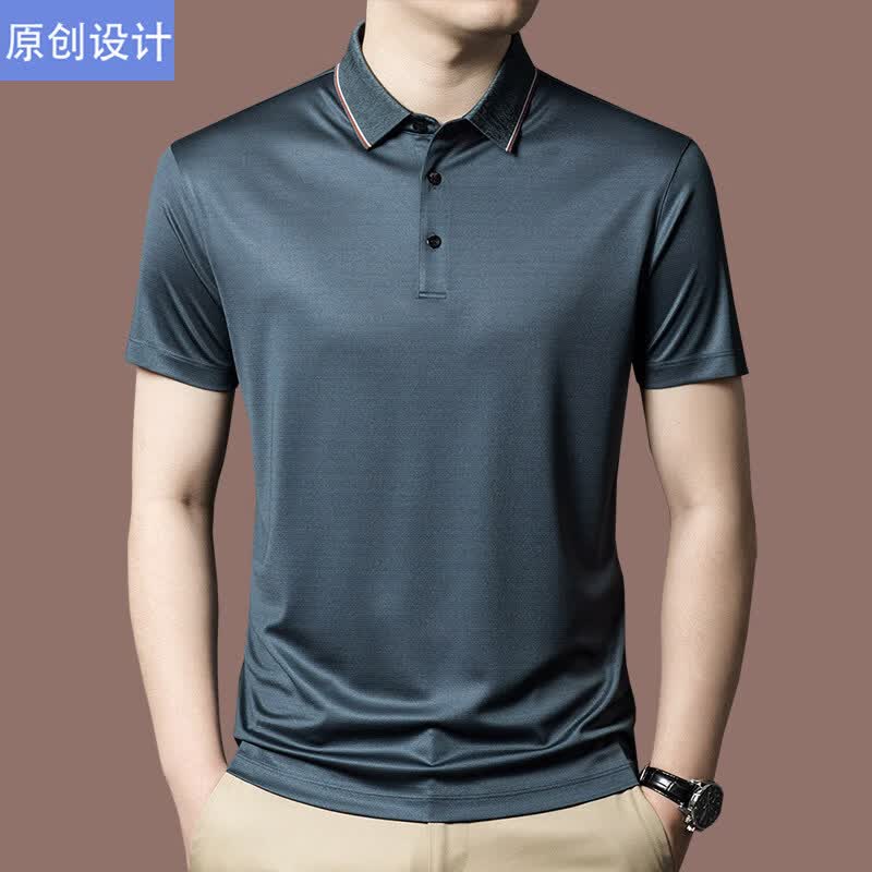 阿玛尼（ARMANI）正品品牌桑蚕丝短袖T恤男装薄款2026年夏季新款高端真丝POLO衫 国际一线品牌兰色 L 170__建议120斤到142斤穿