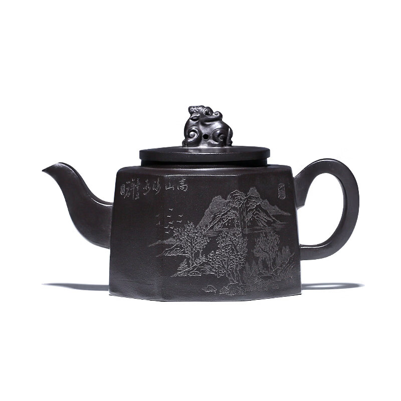古悦堂宜兴原矿紫砂壶纯全手工泡茶壶方壶功夫茶具 石黄八方祥瑞 单壶 约280mL