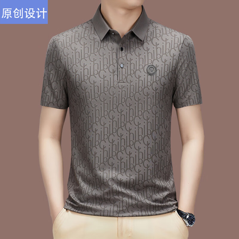 阿玛尼（ARMANI）正品品牌桑蚕丝翻领短袖t恤男夏季中年高端宽松冰 丝休闲polo衫 橙色 L 170__建议120斤到142斤穿