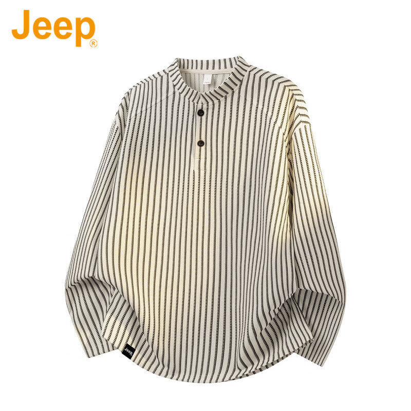 JEEP美国正品高端宽松套头卫衣春季新款男装长袖亨利领休闲内搭打底衫 米色 【官方正品】 M
