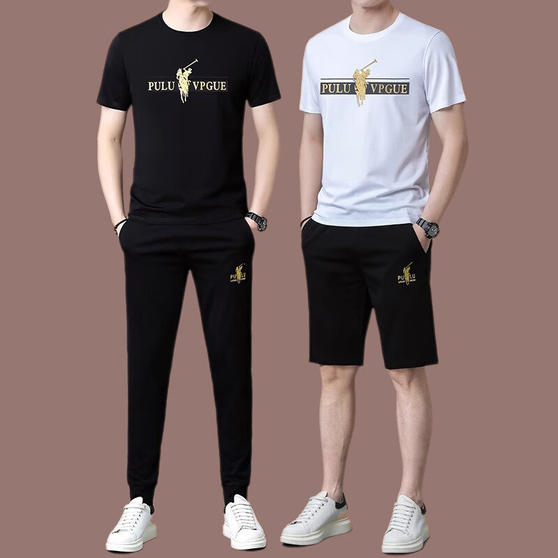 阿玛尼（ARMANI）意大利正品名牌2026夏季新款男士休闲运动套装短袖t恤桑蚕丝薄款 国际一线品牌19606黑色三件套 3XL 190码建议(190-215斤穿)