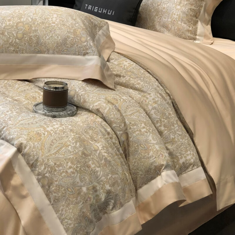 ROLAND LIVE春夏床上用品新疆长绒棉四件套复古风高级被套床单全棉家用套件 TGH 长绒棉四件套-莫里斯浅米 1.5米床 床单款 【被套200*230cm】