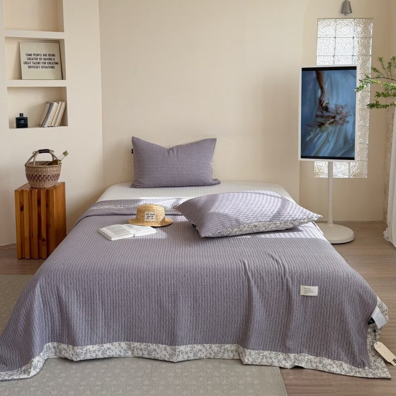 ROLAND LIVE全棉夹棉床单单件全棉多功能床盖四季通用榻榻米家用加厚床单 MMG 北岛系列床盖-仙紫 单床盖200*230cm