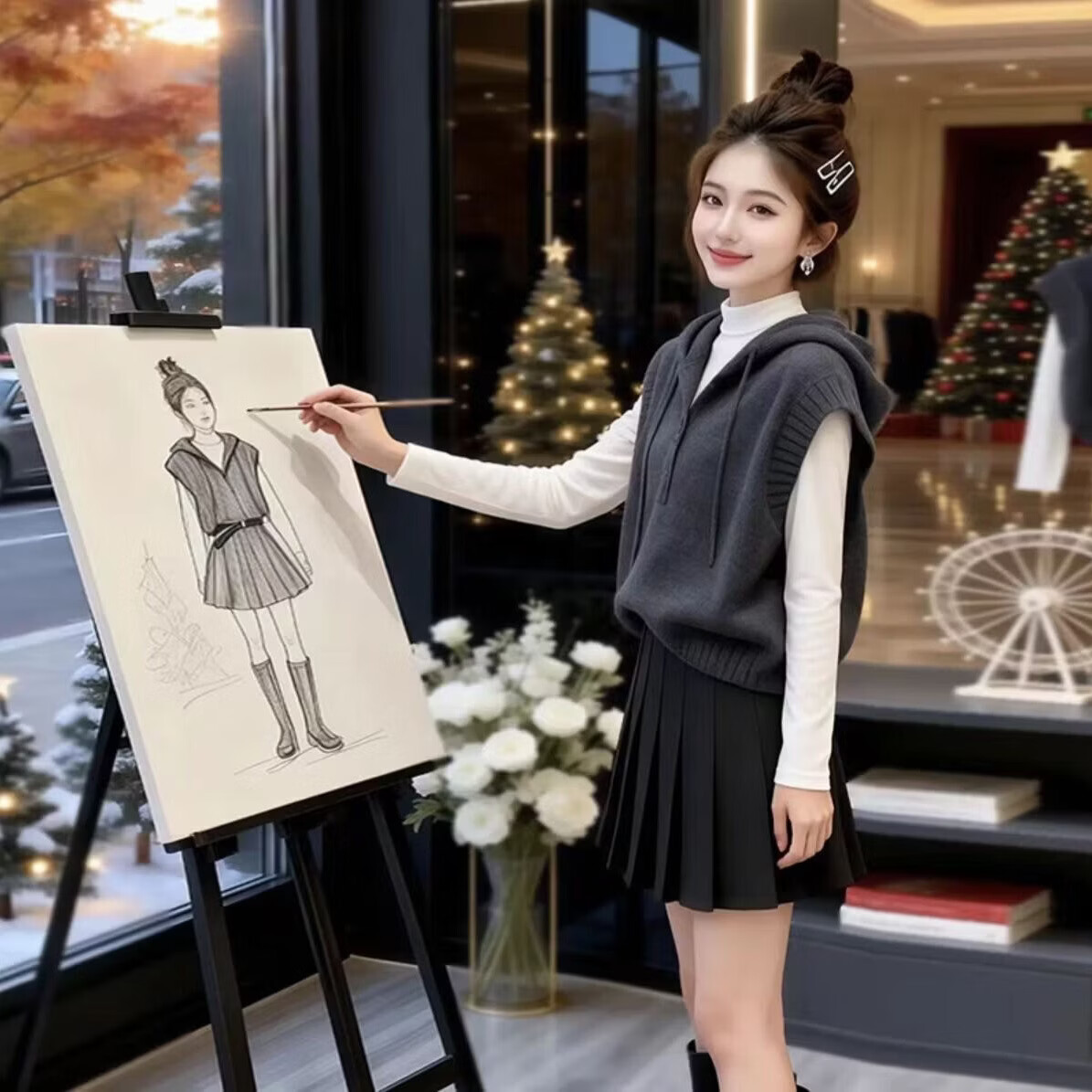 时尚洋气简约高级感灰色2026春季慵懒风新款宽松针织马夹女款休闲 灰色 L 建议100-115斤