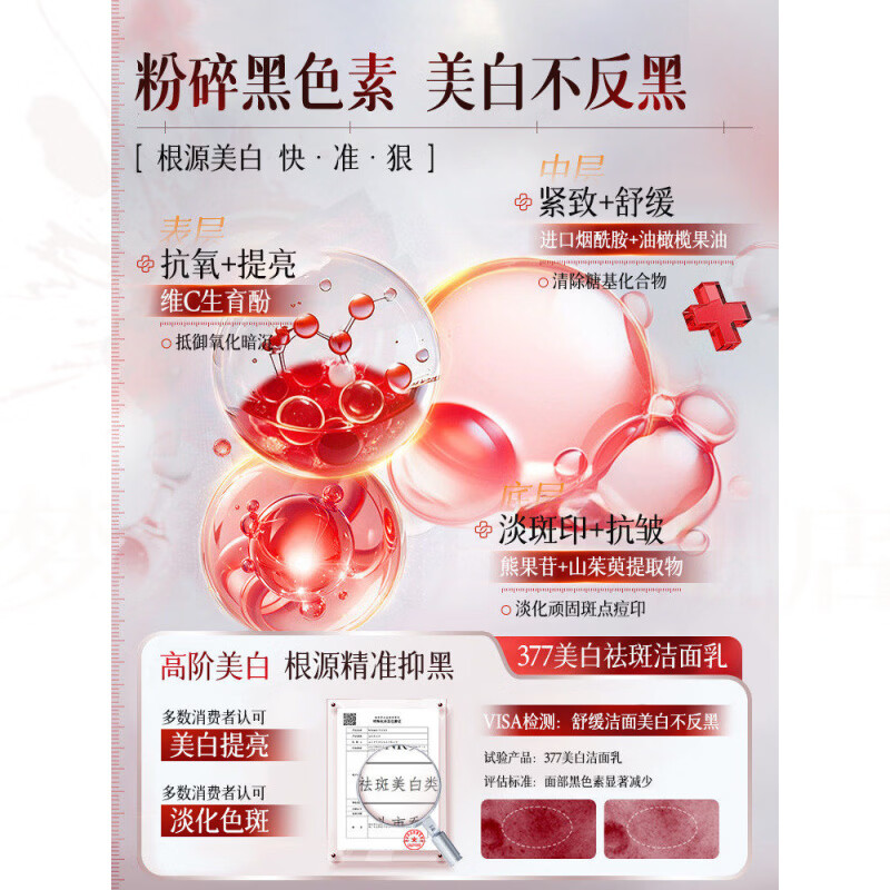 思亚希潘泊草氨基酸377美白洗面奶深层清洁毛孔淡斑紧致提亮肤色改善暗 1盒装 见效装 官方直售