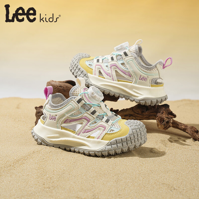 Lee童鞋夏季新款儿童包头沙滩凉鞋女童镂空运动鞋男童 米黄 33 【建议脚长204mm】