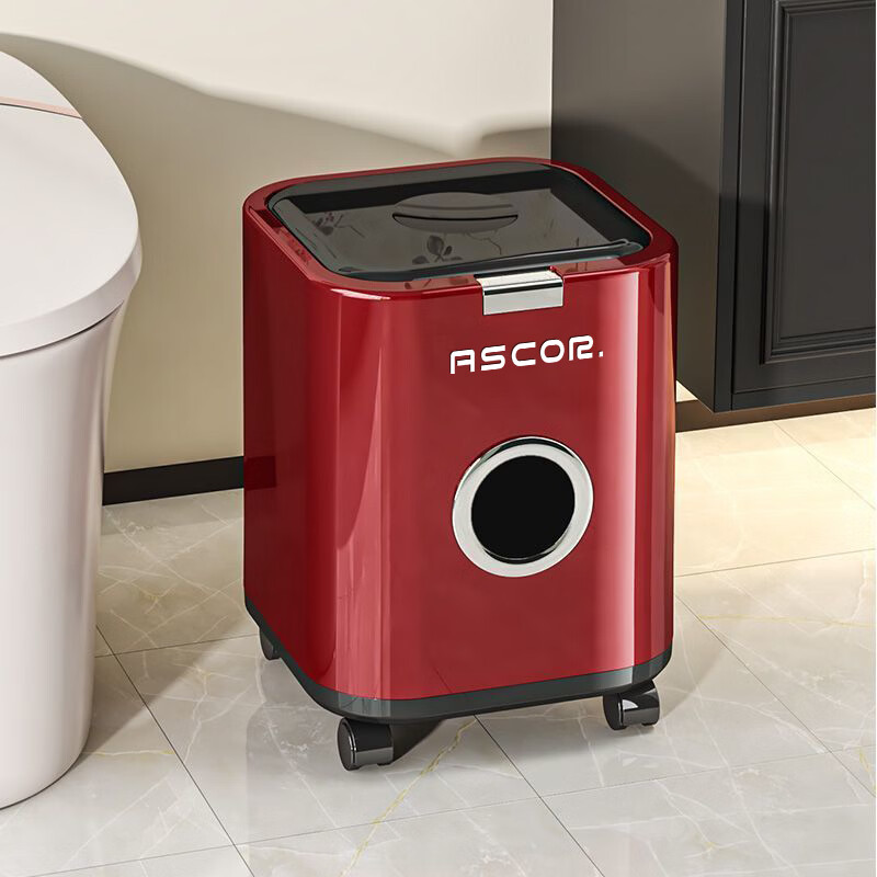 艾仕可(ASCOR)2026新款客厅家用垃圾桶大容量轻奢高档高颜值卧室带盖带轮可移动 奶油白【内外双桶 360°滑轮】 按压式 12L