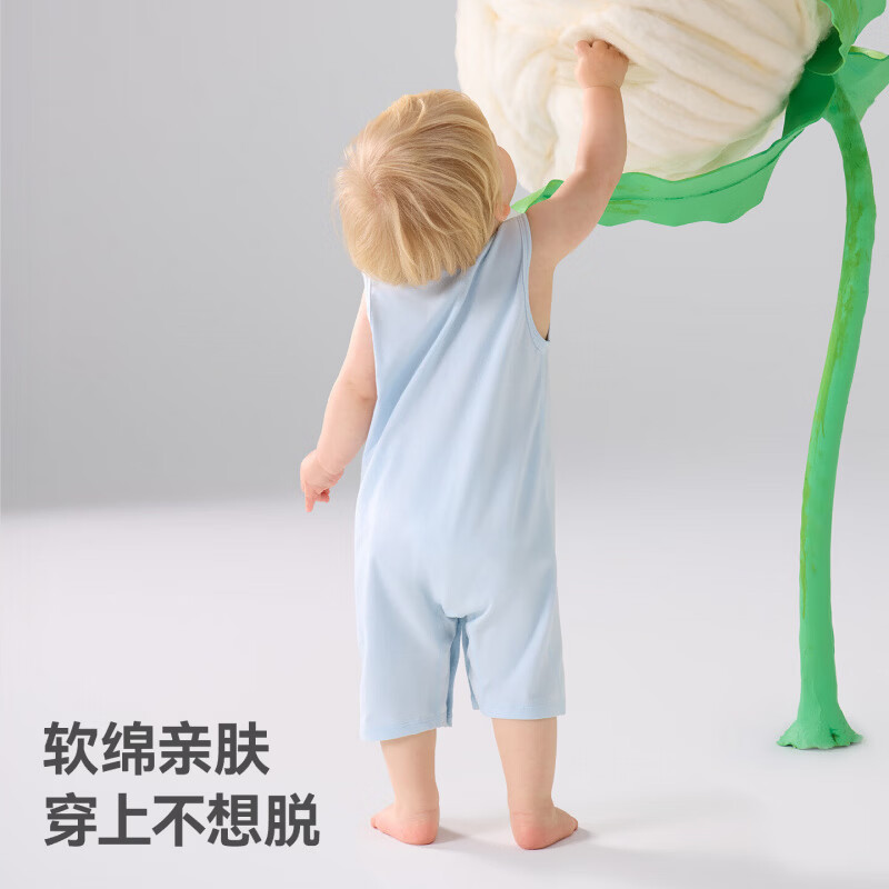 贝肽斯婴儿衣服夏季新生儿连体衣薄款男女宝宝无袖爬服吊带背心包屁衣 悠游假日 100cm
