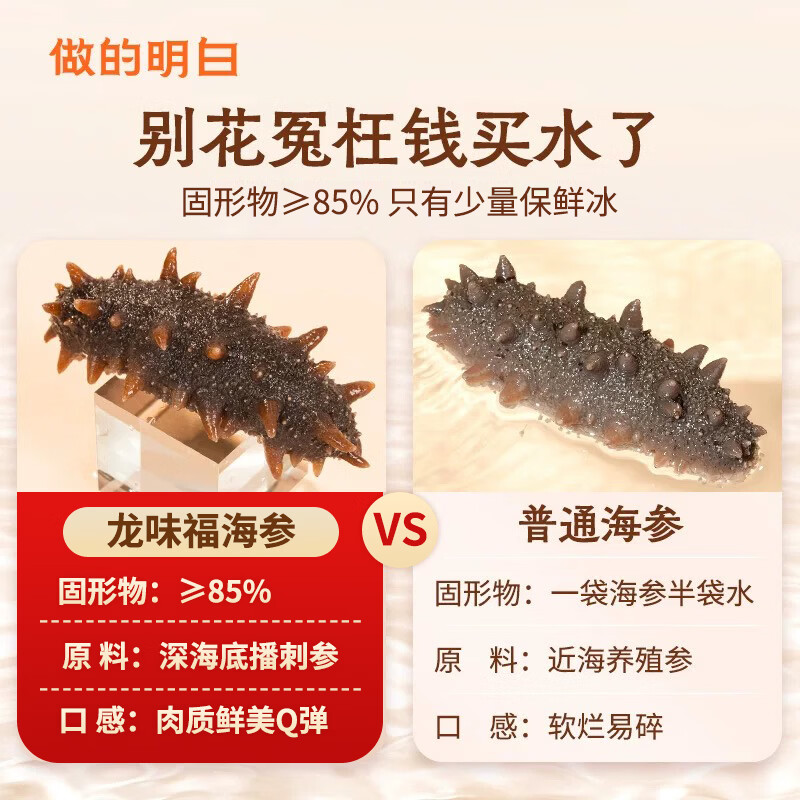 龙味福即食海参 大连鲜食海参开袋即食单个装 深海精品海参辽刺生鲜礼盒 超大号·【最肥厚】甄选鲜食海参 9-12头*1斤