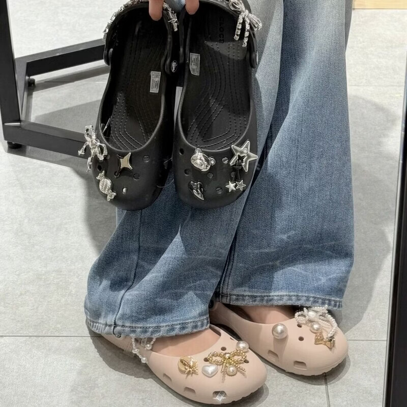 AFS CROCS芭蕾洞洞鞋一脚蹬平底沙滩凉拖鞋舒适百搭不臭脚约会必选 粉色 赠送随机鞋花 39-40 M7W9  39-40