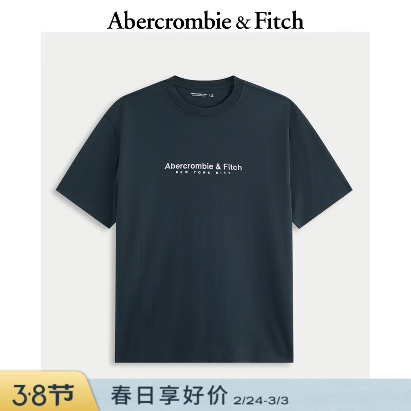 Abercrombie &amp; Fitch美式复古舒适经典百搭棉质LOGO圆领短袖T恤25秋季男装175-5430 藏青色 L (180/108A)