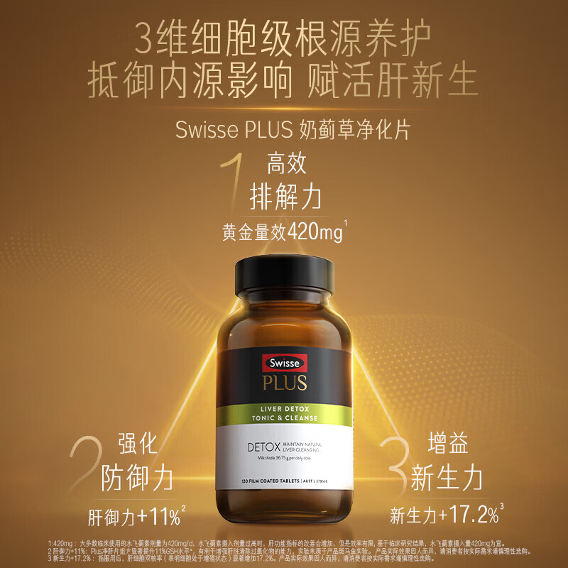 Swisse斯维诗 奶蓟草护肝片 70倍浓缩PLUS 含姜黄洋蓟甘草 熬夜酗酒应酬 【维稳周期养护】净化片*3瓶
