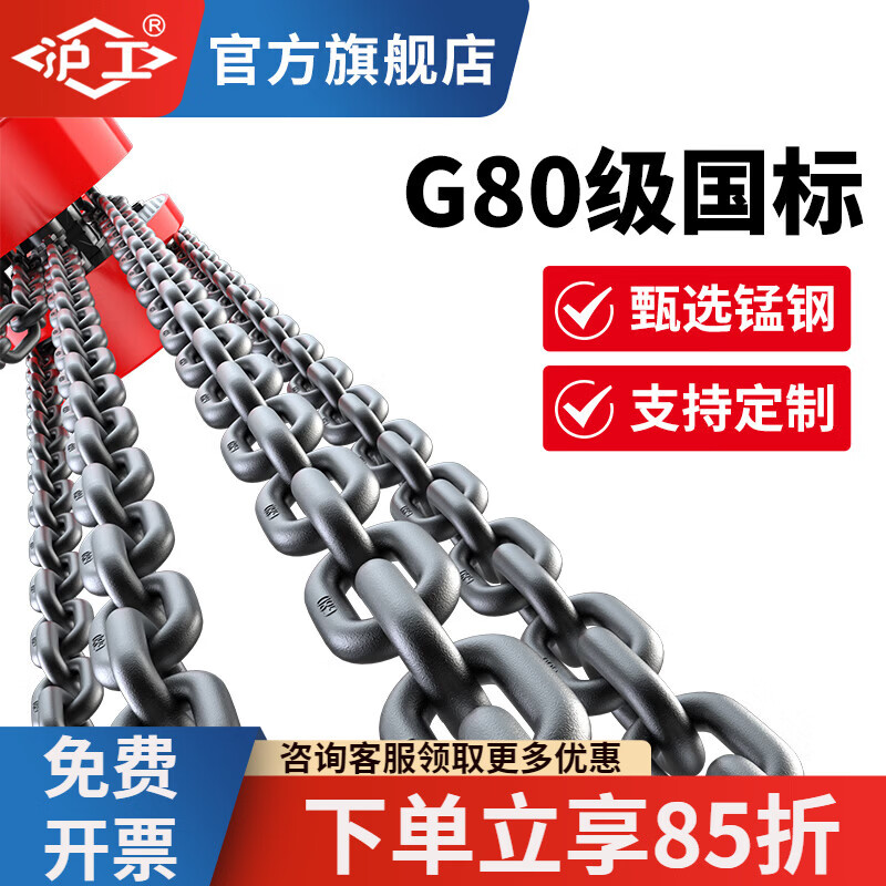 沪工G80级国标起重链条吊索具锰钢铁链子加粗吊装链桥梁钢索绳1吨 6mm (煮黑)