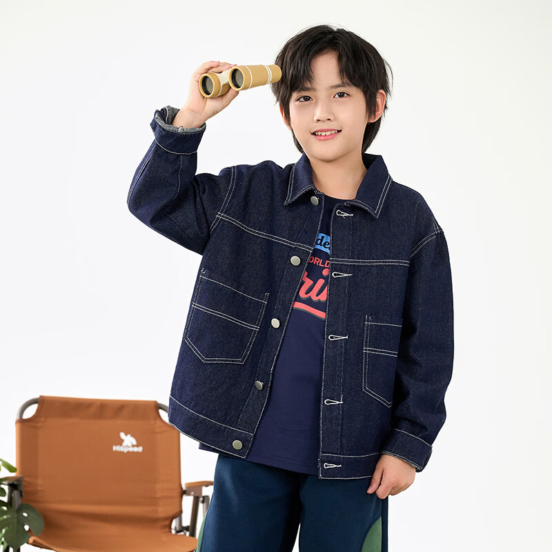棉花堂【软牛仔】棉花堂童装男童女童牛仔外套防褪色耐磨儿童夹克上衣 深蓝 90