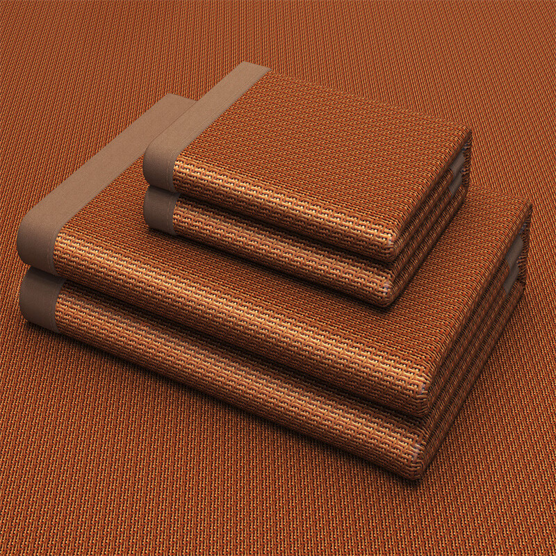 雅鹿藤席夏季冰丝席套件夏天家用双人床软席宿舍凉席双面凉席c 古风-姜黄 90*190cm（单席）