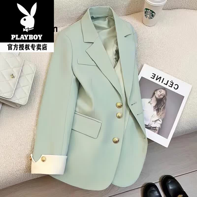 花花公子（PLAYBOY）2025春装新款设计感薄荷绿西装外套女韩系洋气休闲小西服 2024薄荷绿2025 常规 S 建议100斤以下 清-仓