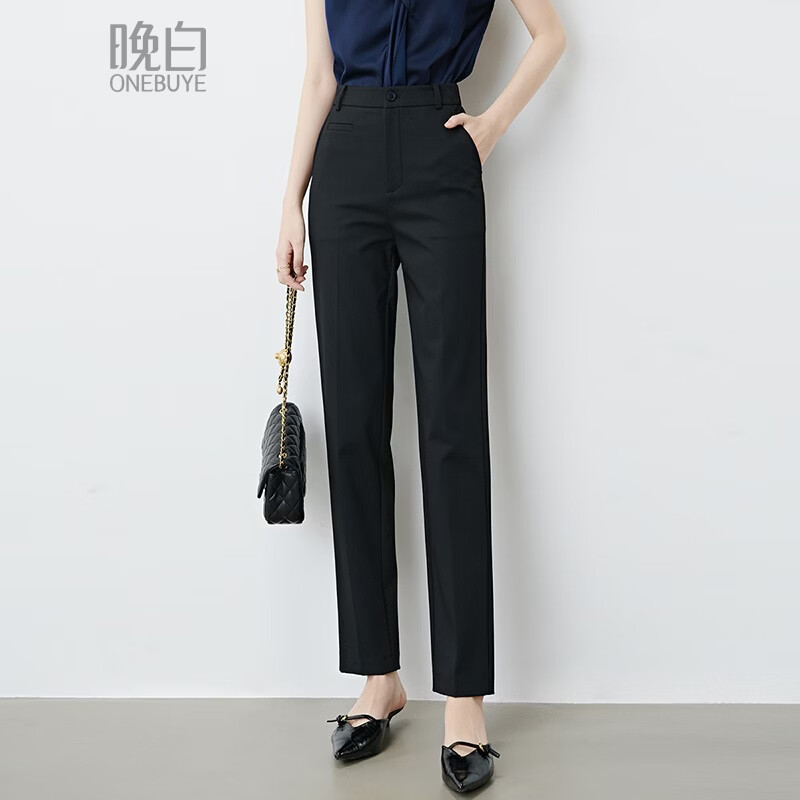 晚白【专享】薄绒小脚裤冬款时尚休闲弹力通勤西装休闲裤女 黑色 26