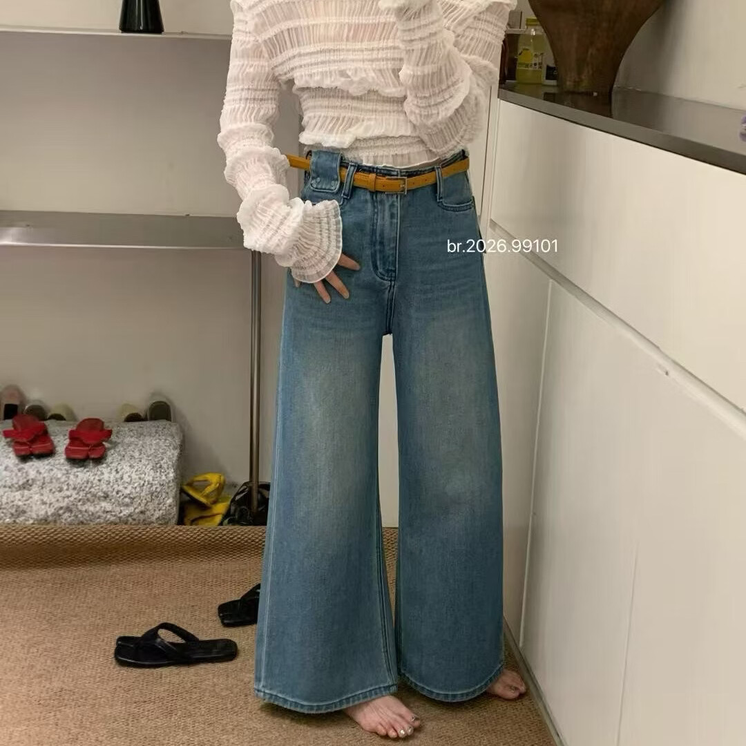 复古蓝牛仔裤女2026 春季小个子高腰宽松直筒显瘦休闲长裤 深蓝色 薄款 XL 125-135 斤