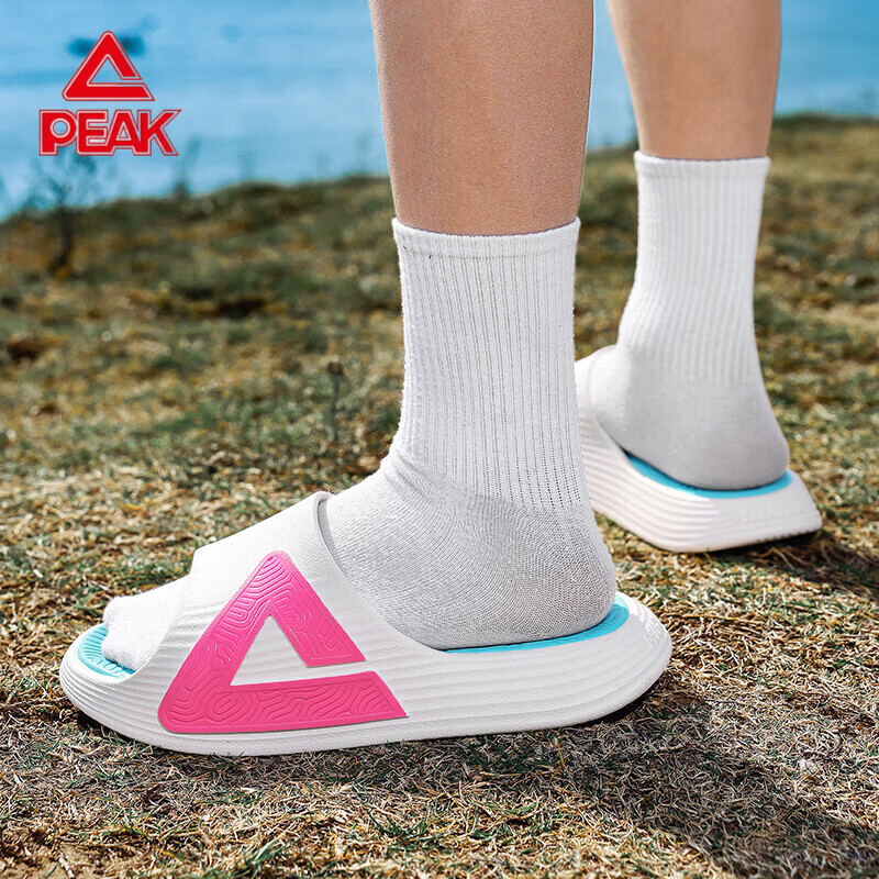 匹克（PEAK）态极运动拖鞋男夏季室内户外外穿防滑厚底拖鞋沙滩拖 白/玫红/绿 42