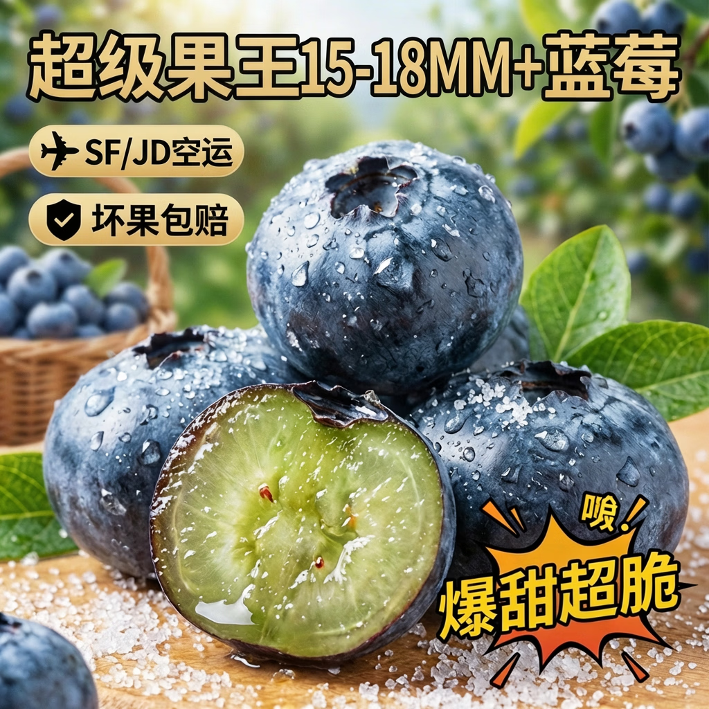 鲁韵忆乡【顺丰/京东】爆款云南L25花香蓝莓18MM+果王 新鲜摘当季水果露天 【精选】蓝莓100g*8盒（果径18MM左右）