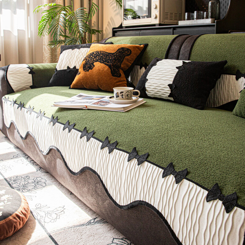 浪莎(LangSha)新款雪尼尔四季通用轻奢沙发垫 异形结雅-绿色 垫定做