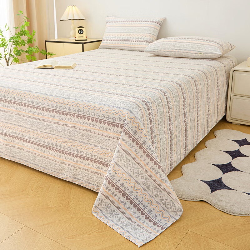 雅鹿加厚老粗布床单单件100原棉亚麻床罩学生宿舍被单三件套单人 波西米亚 200*230cm床单三件套