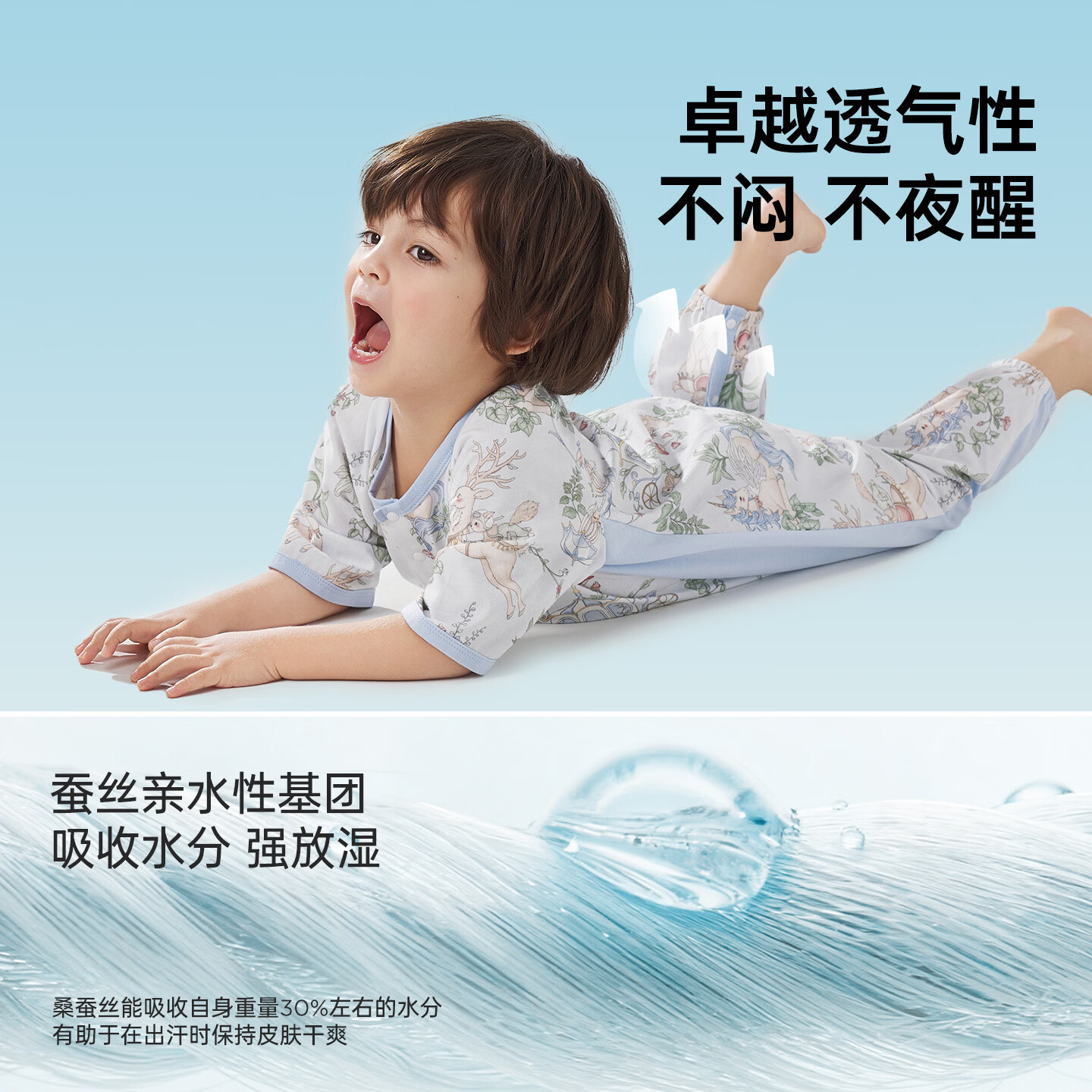 威尔贝鲁(WELLBER)婴儿睡袋竹棉纱布儿童睡袋七分袖分腿防踢被a类男童女童睡衣抗菌 【桑蚕丝×莱赛尔】鹿屿迷踪 73