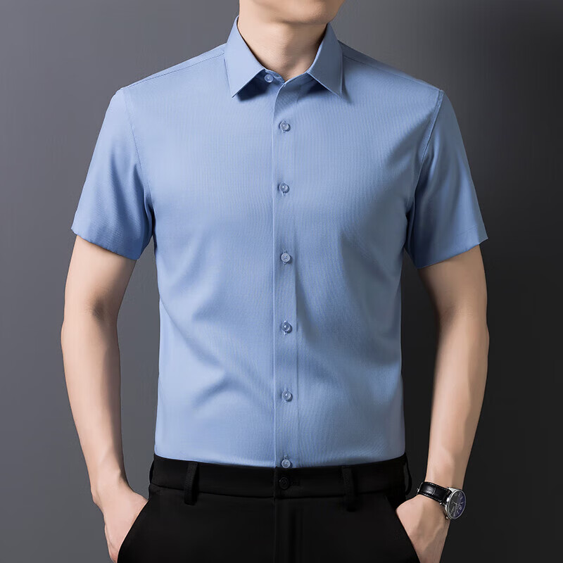 丨利郎丨感短袖衬衫男士夏季桑蚕丝高端抗皱免烫商务休闲衬衣 杏色 4XL 195【195-215斤】