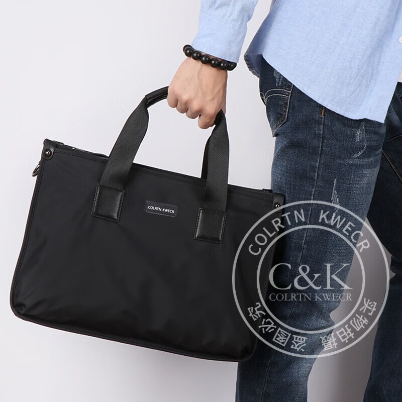 Colrtn Kwecr    男士手提包新款商务出差公文包大容量休闲单肩包电脑包奢侈品 黑色大号40*29*10