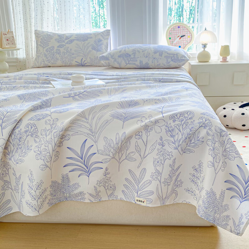 雅鹿加厚老粗布床单单件100原棉亚麻床罩学生宿舍被单三件套单人 柒婳 单床单200*230cm