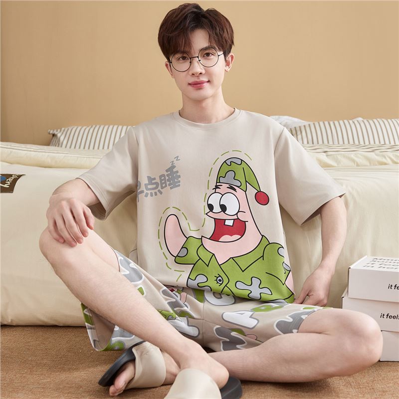 起润猴纯棉睡衣男士夏季短袖薄款卡通可爱学生青少年夏天大码家居服套装 LML1873# 5XL 标准【建议身高188CM左右，体重220-250斤】