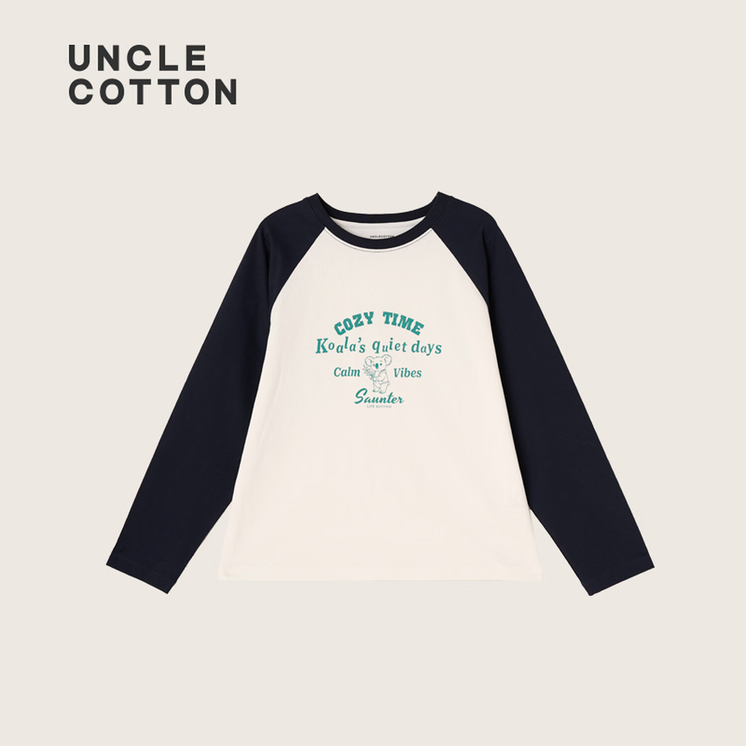 棉叔叔【冰感棉长袖T】棉叔叔女童撞色插肩袖T恤凉感廓形男童长袖T2.24 藏青拼白 120 120