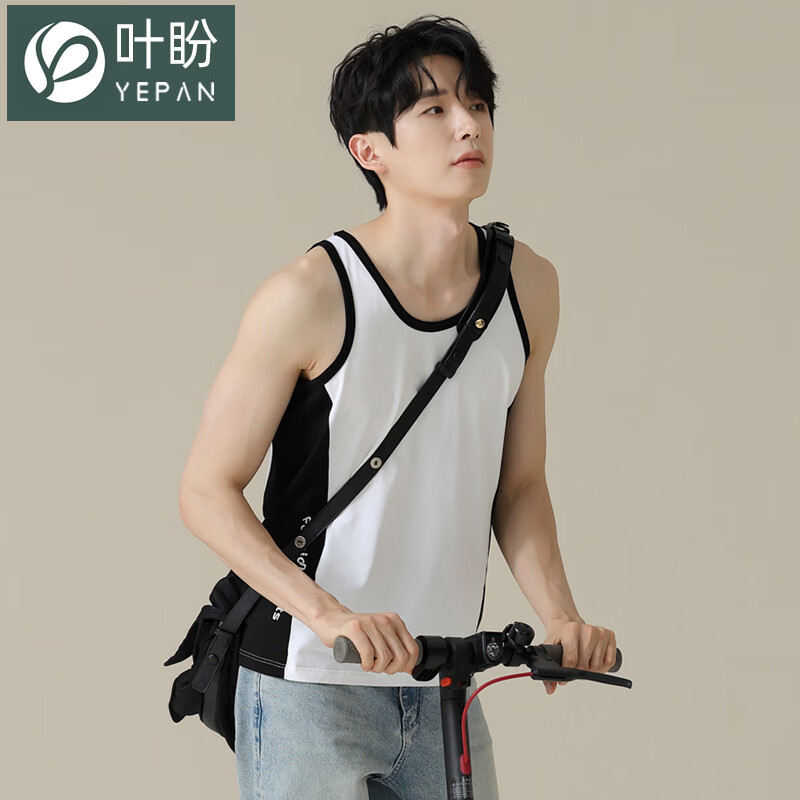 叶盼（yepan）【柔软】莱卡纯棉睡衣男士背心夏季单件青年运动可外穿休闲家居服 11002-白色 L (170) ：建议100-120斤穿着