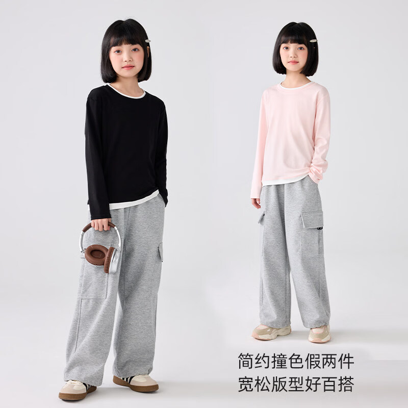 猫人莱赛尔假两件女童打底衫2026新款女孩中大童长袖t恤儿童保暖上衣 雅白 120 【推荐身高110-120cm】