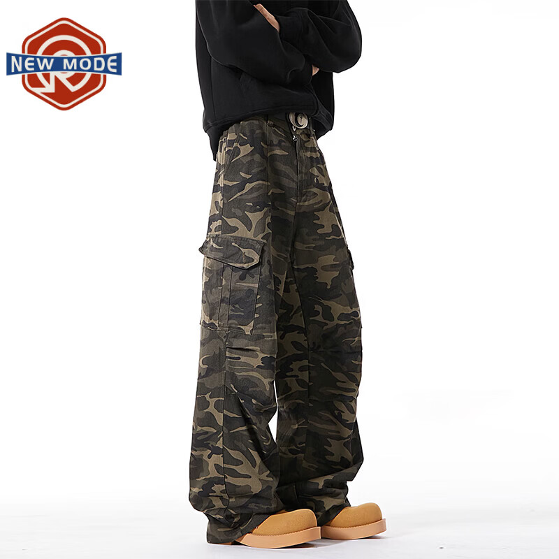 NEW OR MODE美式复古迷彩工装休闲裤男春秋潮牌高街多口袋设计宽松直筒长裤子 迷彩绿【高品质】 M 【建议90-110斤】