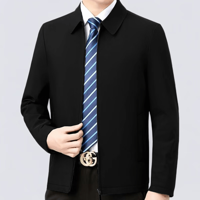 【春秋新款】2026新款秋季翻领男纯色夹克休闲夹行政商务宽松 黑色【拉链款】 2XL 建议135-155斤