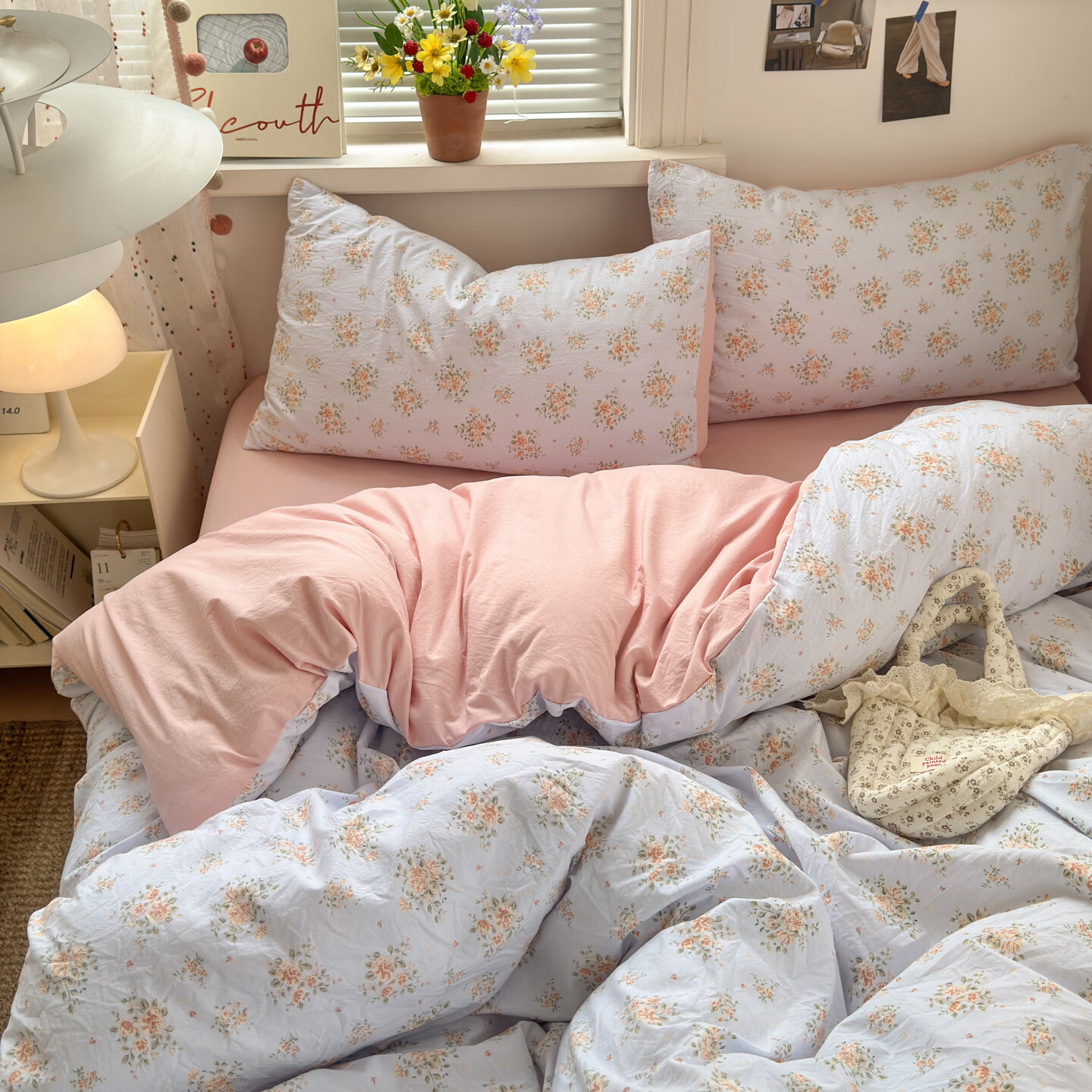 雅鹿小清新超柔水洗棉四件套亲肤透气宿舍单人三件套云柔棉4件套 浪漫时刻 1.2m三件套 床单款 （被套150*200cm）