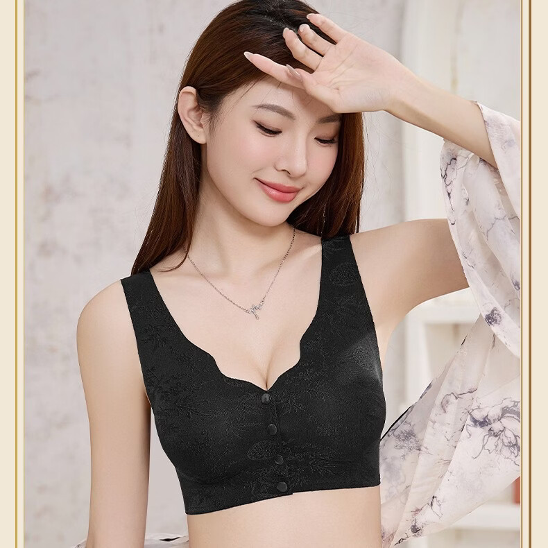 宜而爽中国风蕾丝性感聚拢夏季文胸前扣内衣美背大码前开扣中 黑色 2XL 京东折扣/优惠券