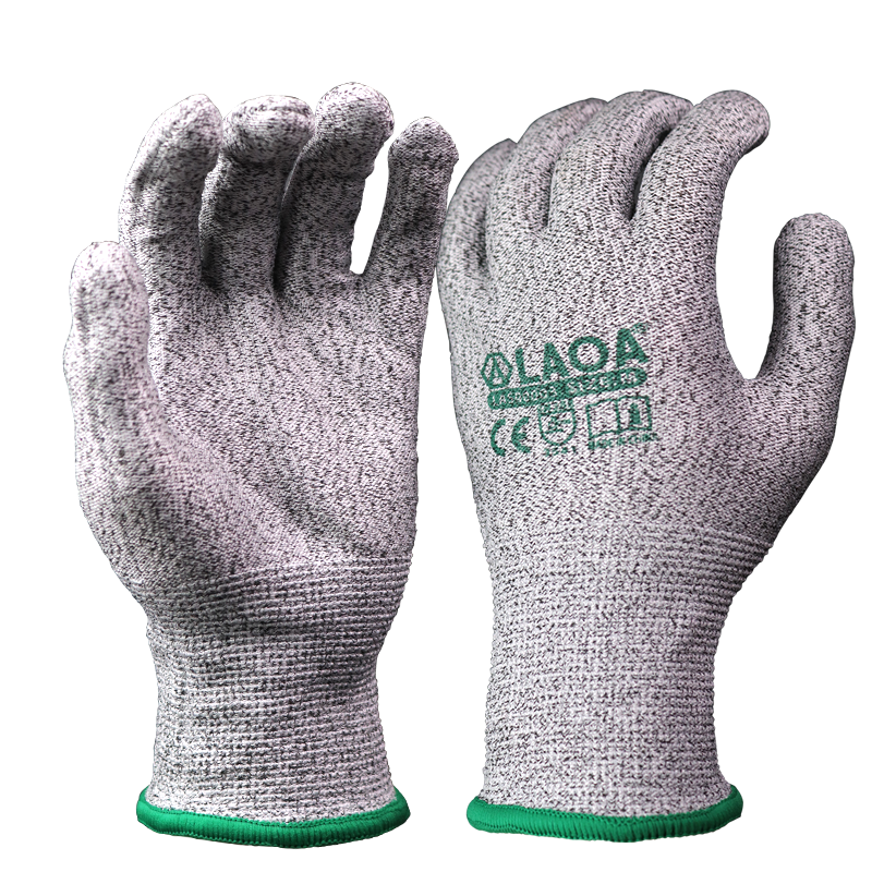 LAOA防割手套劳保5级防耐磨手套切割 木工防刺防扎防割伤防护LA500003 13针HPPE防切割PU涂掌防割手套