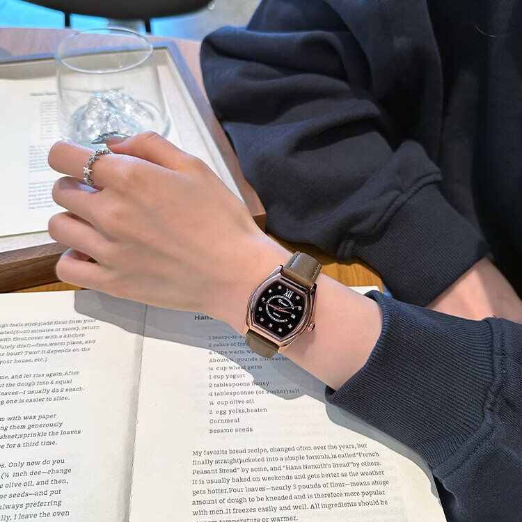 DIMINI新款酒桶型星空面CD扣轻奢经典时尚优雅女款防水机械风石英腕手表 星空绿面玫壳-绿皮(CD扣)