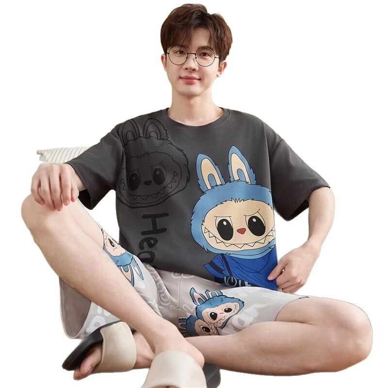 起润猴睡衣男士夏季纯棉短袖卡通学生青少年全棉薄款大码男孩家居服套装 LML1873# 5XL 标准【建议身高188CM左右，体重220-250斤】