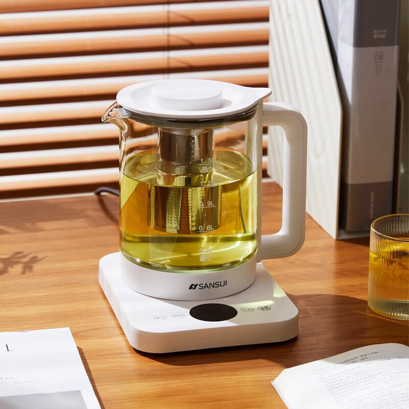 山水（SANSUI）养生壶电水壶加热壶花茶壶炖煮一体多功能玻璃壶1.5L家用大容量送礼企业团购福利推荐 乳白色 1.5L