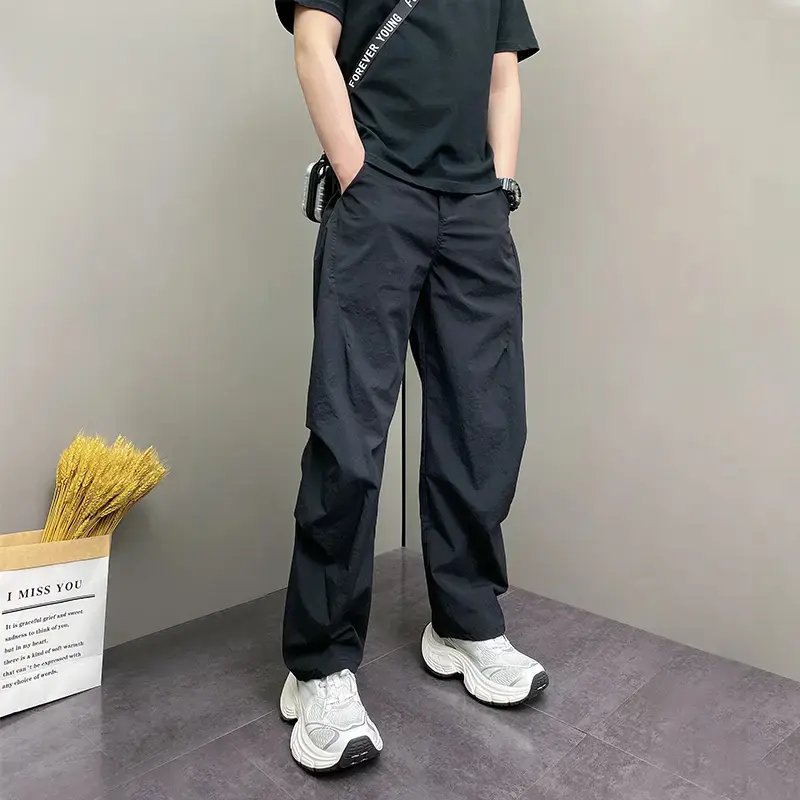 美式男裤2026年夏季新款痞帅宽松哈伦裤青年男士休闲户外直筒裤子 黑色【8980】 XL (建议140-160斤)