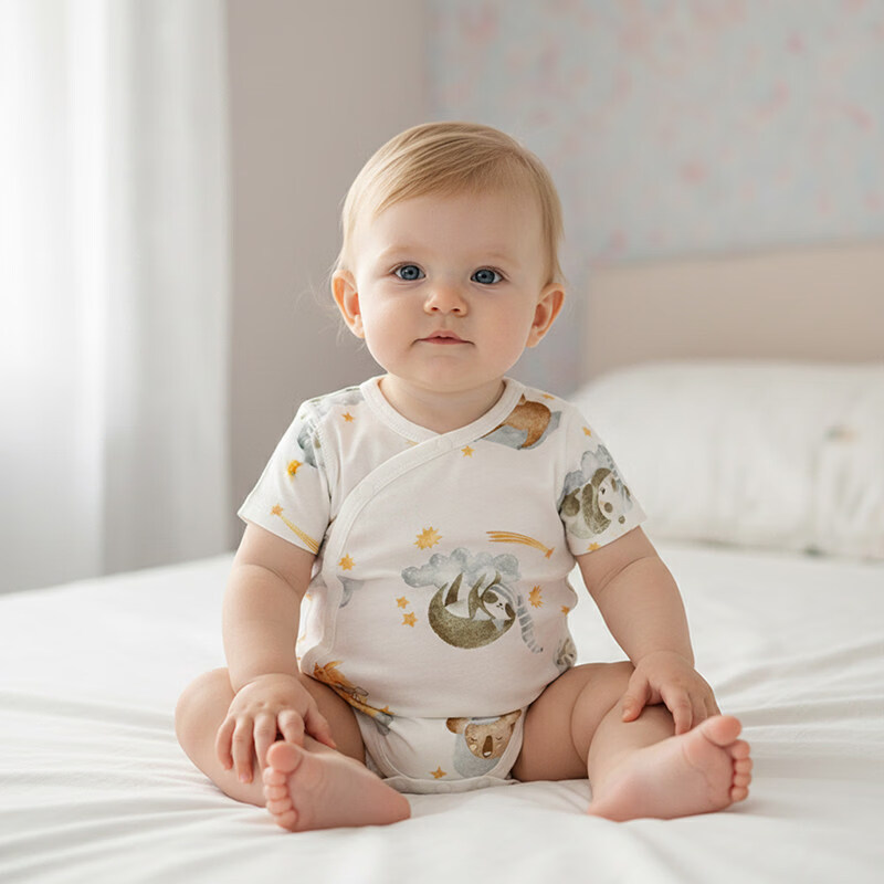 小猪大卫 PECODAVID夏新生婴儿A类纯棉包屁衣男女宝宝短袖对开哈衣爬爬服 好梦星空 90cm 修身版，按身高，拍大一码