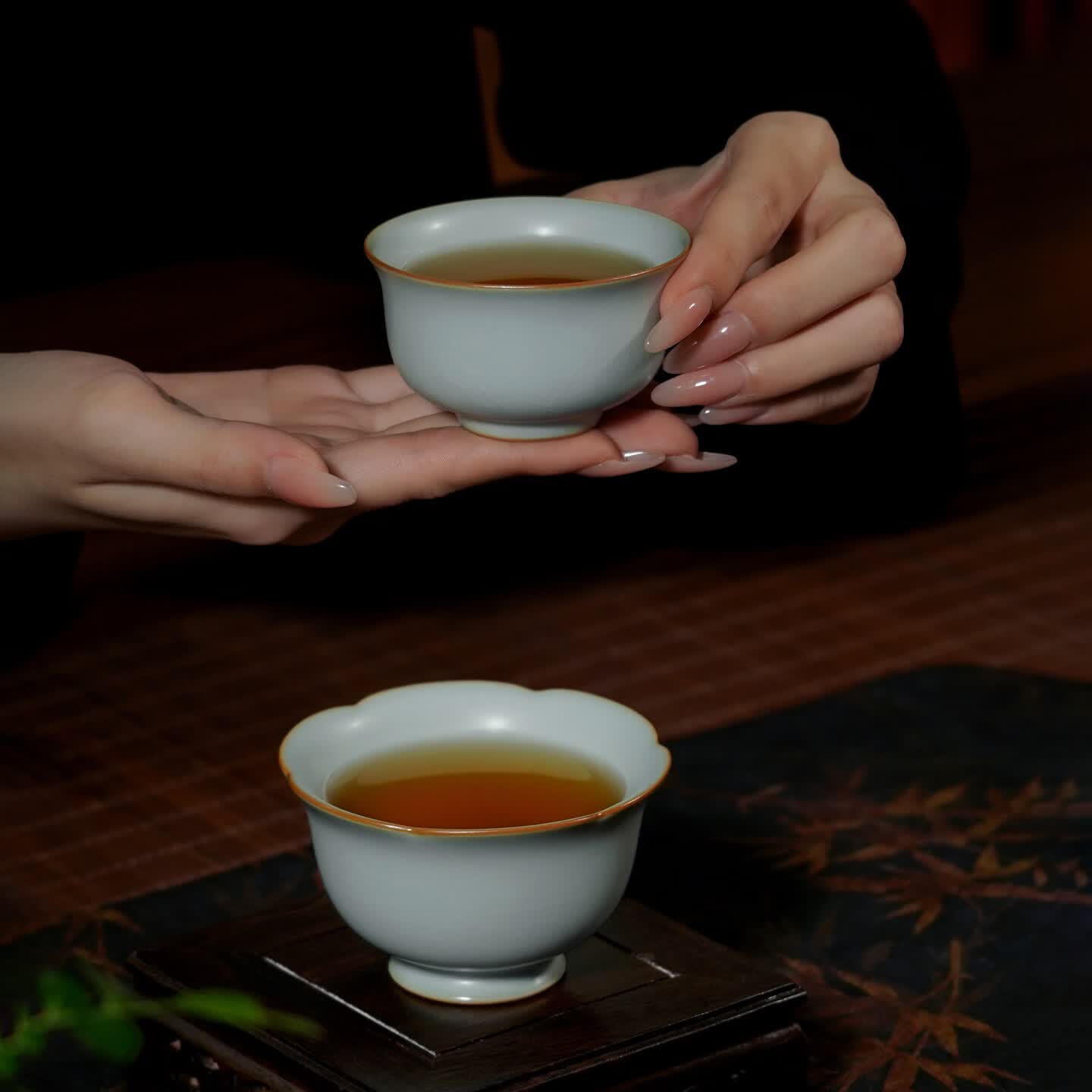 仁慈佑物茶杯主人杯 天青色手工汝窑春山对望对杯 景德镇产 礼盒装 春山对望 开片可养
