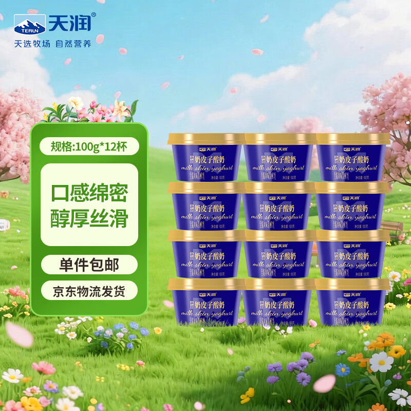 天润新疆奶皮子酸奶 生牛乳发酵 100g*12杯 低温酸奶 源头直发 包邮
