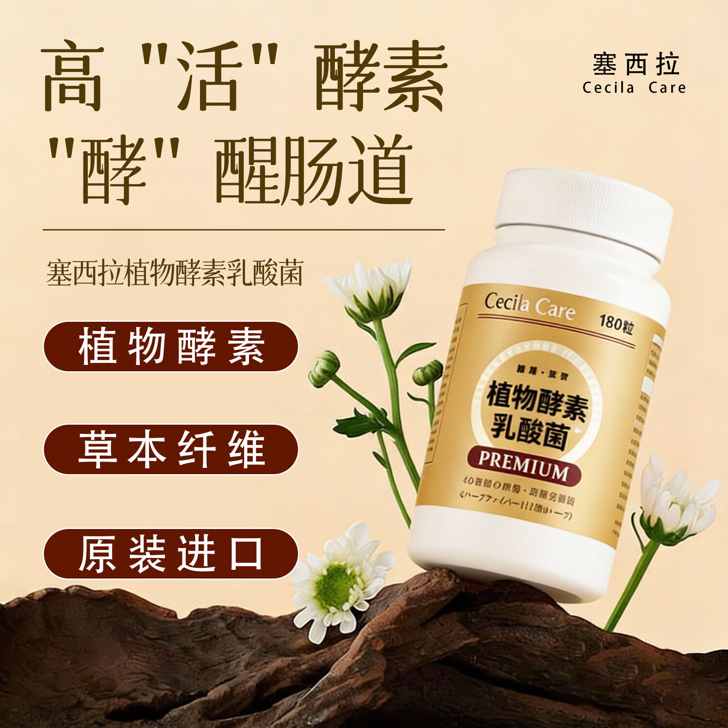 Cecila Care日本植物酵素香槟金加强版酵素夜间乳酸菌果蔬酵素180粒升级装 香槟金植物酵素升级版 180片*1瓶